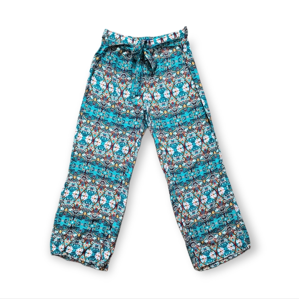 Happy Legs Green Floral Boho Palazzo Pants